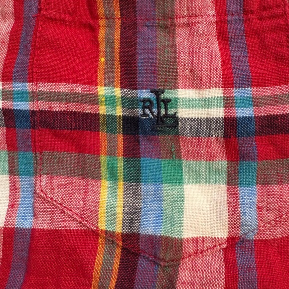 Lauren Ralph Lauren Petite Plaid Linen Button Down Shirt Red Green Blue Size M - Picture 4 of 8